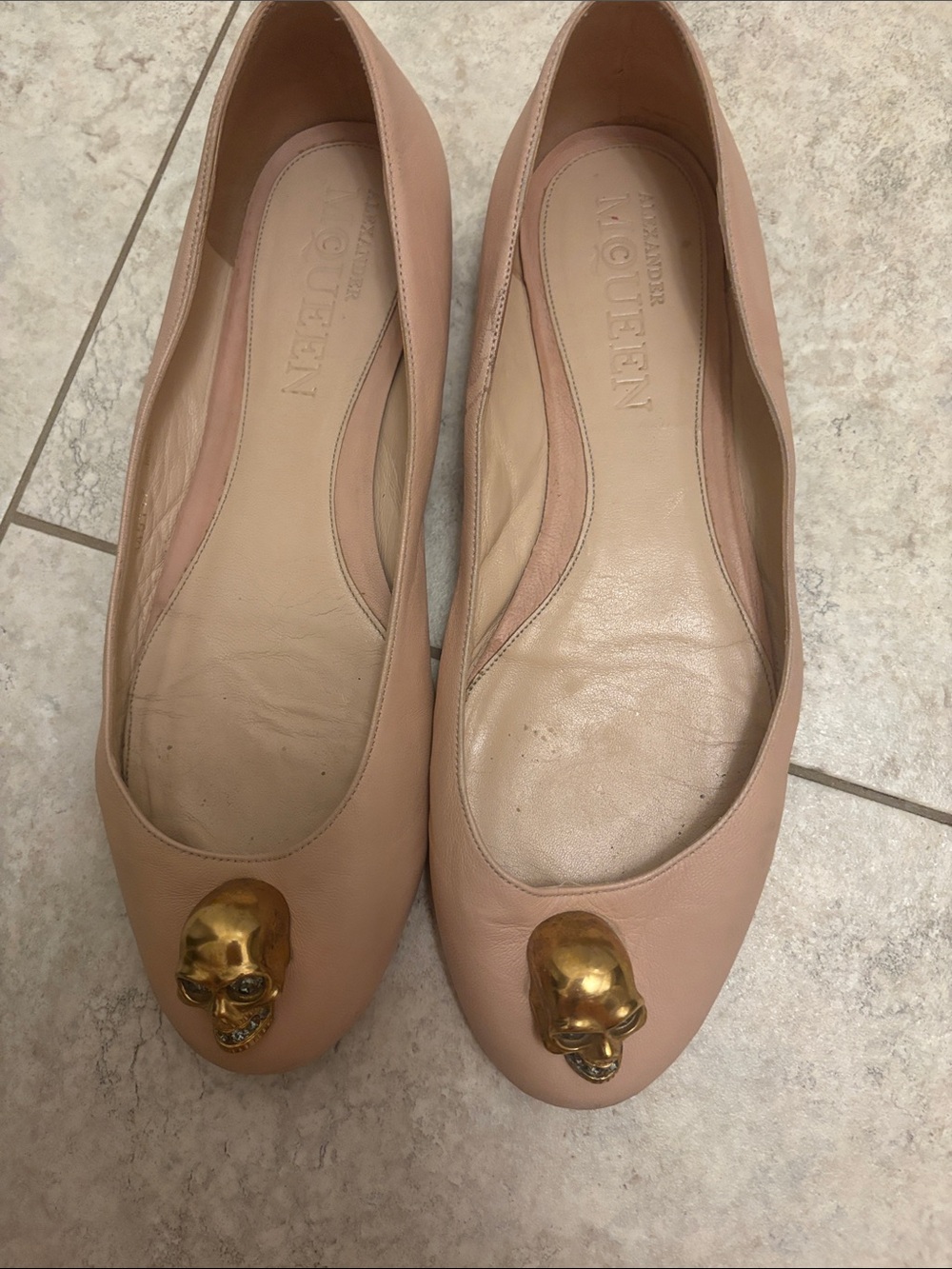 Alexander McQueen Nude Leather Skull Ballet Flats